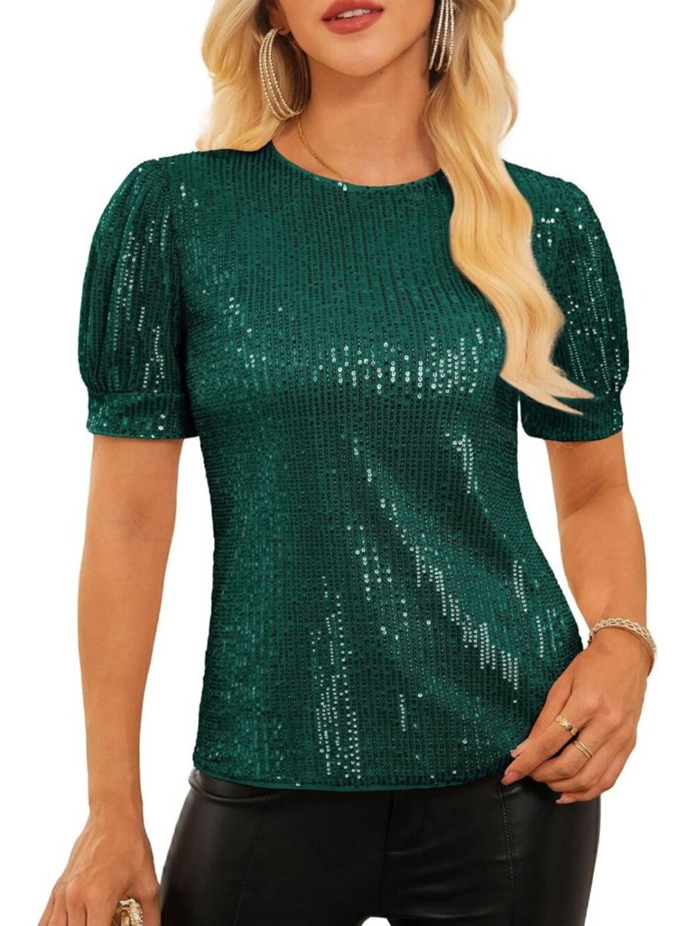 Sparkly Sequin Blouse for Women | Dressy Short Sleeve Top for Parties & Concerts
